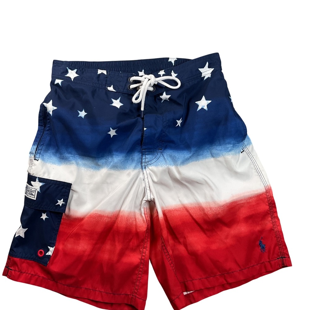 Polo Ralph Lauren Swim‎ Trunks Mens XS  Red White Blue Excellent American Flag